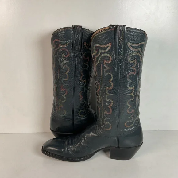 Vintage 1980s Lucchese San Antonio Navy Blue Cowboy Boots Men’s 9 B | Women’s 10 - Picture 16 of 16